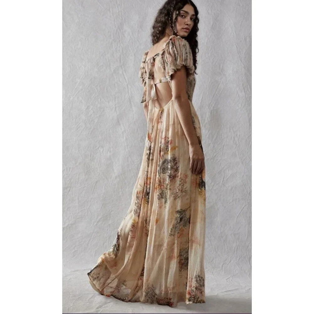 Free People Irina Bohemian Etherial Beaded Maxi Dress Size Small